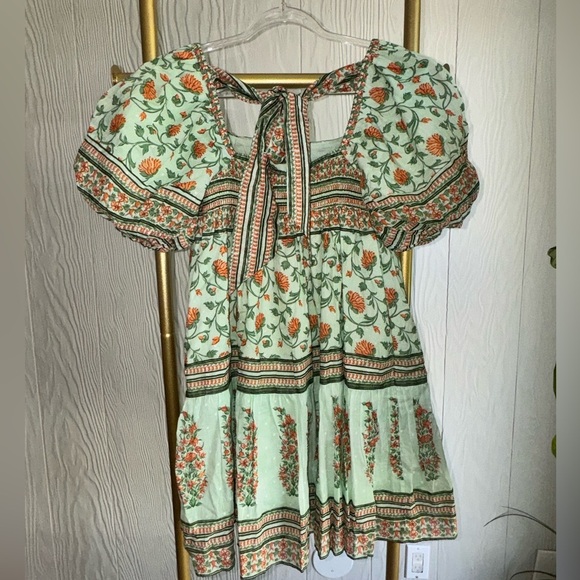 NEW Celina Moon Frankie Mini Dress - Sage Green Vines -bow back, marigolds - Picture 6 of 10
